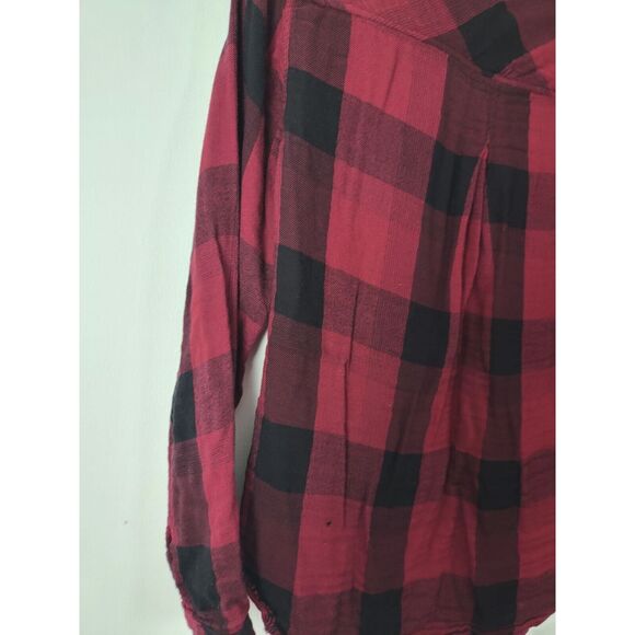 Cloth & Stone Button Front Top Sm Womens Long Sleeve Raw Hem Plaid Red Black - Picture 7 of 7